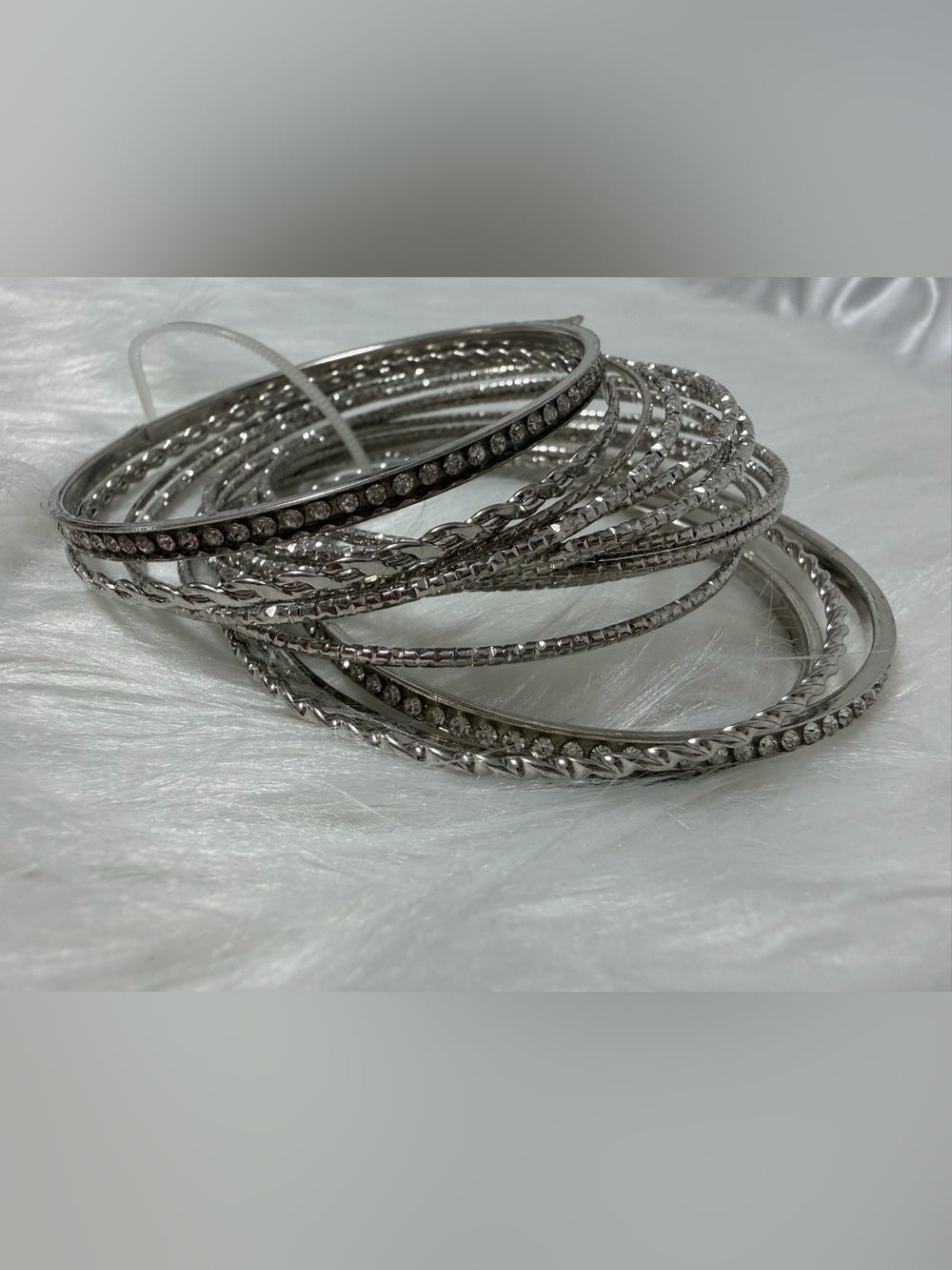 Silver Rhinestone Bangle Bracelet Set - Elegant Stackable Jewelry